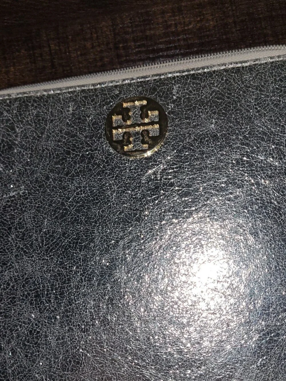 Tory Burch Silver Metallic Zip Portfolio